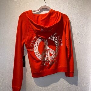 BCBG Vibrant Orange Hoodie with Silver Peace Emblem